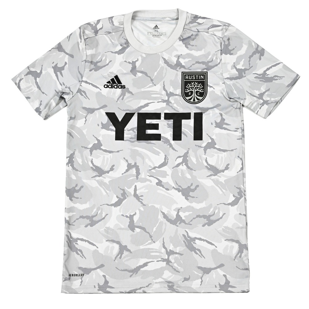 Adidas x Austin FC Pre Match Grey Camo Soccer Jersey AeroReady Mens Size XS Yeti